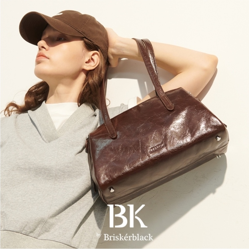 BK Briskerblack] 90s Oil Wax Leather Large Dough Bag Cowhide Shoulder/Bag